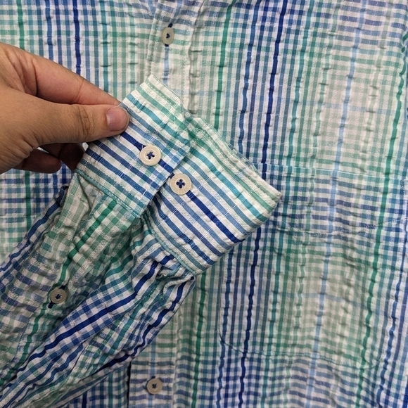 Alan Flusser Checked Seersucker Button Down Sz S - Picture 5 of 10